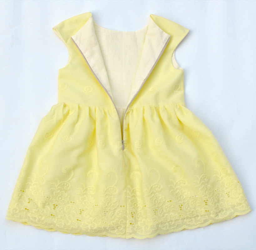 Ladulsatina Lotta Dress by Compagnie M in broderie anglaise cotton - Yellow version - lining inside