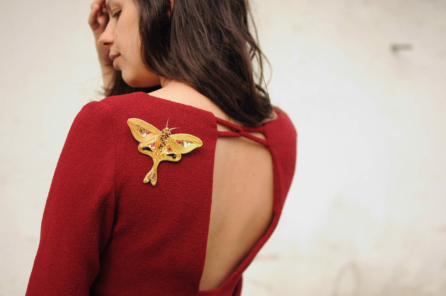 Hand-embroidered moth brooch - Goldwork Couture Embroidery